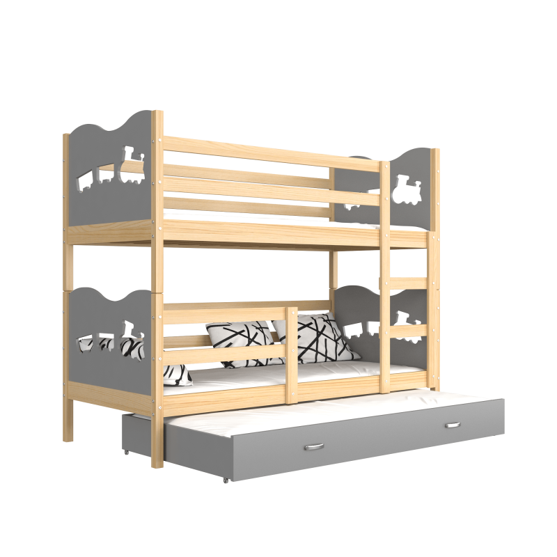 Solid Pine Wood Roll Out Bunk Bed For 3, Roll Out Bunk Beds