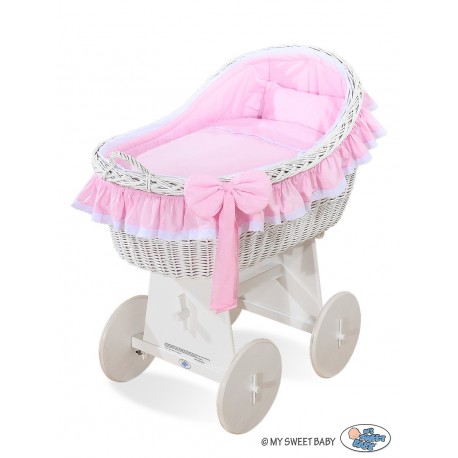 Wicker crib cradle moses basket Carine - Pink-white