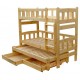 Solid pine wood roll-out bunk bed Nicolas for 3 persons with drawers 200x90 cm