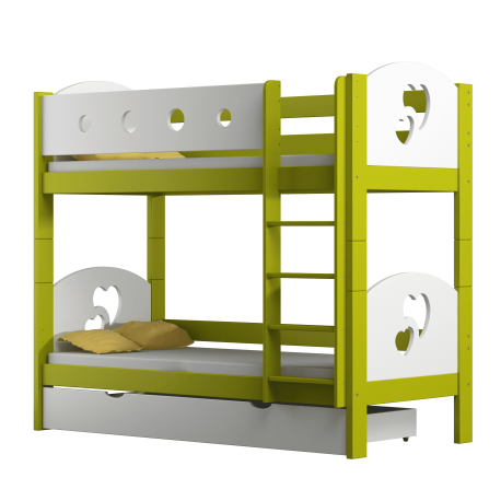 Solid pine wood bunk bed Hearts 180x80 cm