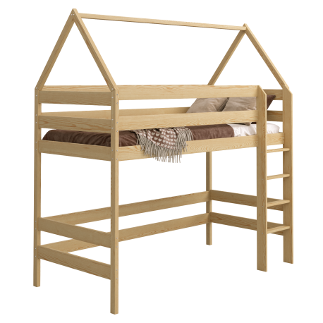 Solid pine wood loft bed mezzanine House 180x80 cm