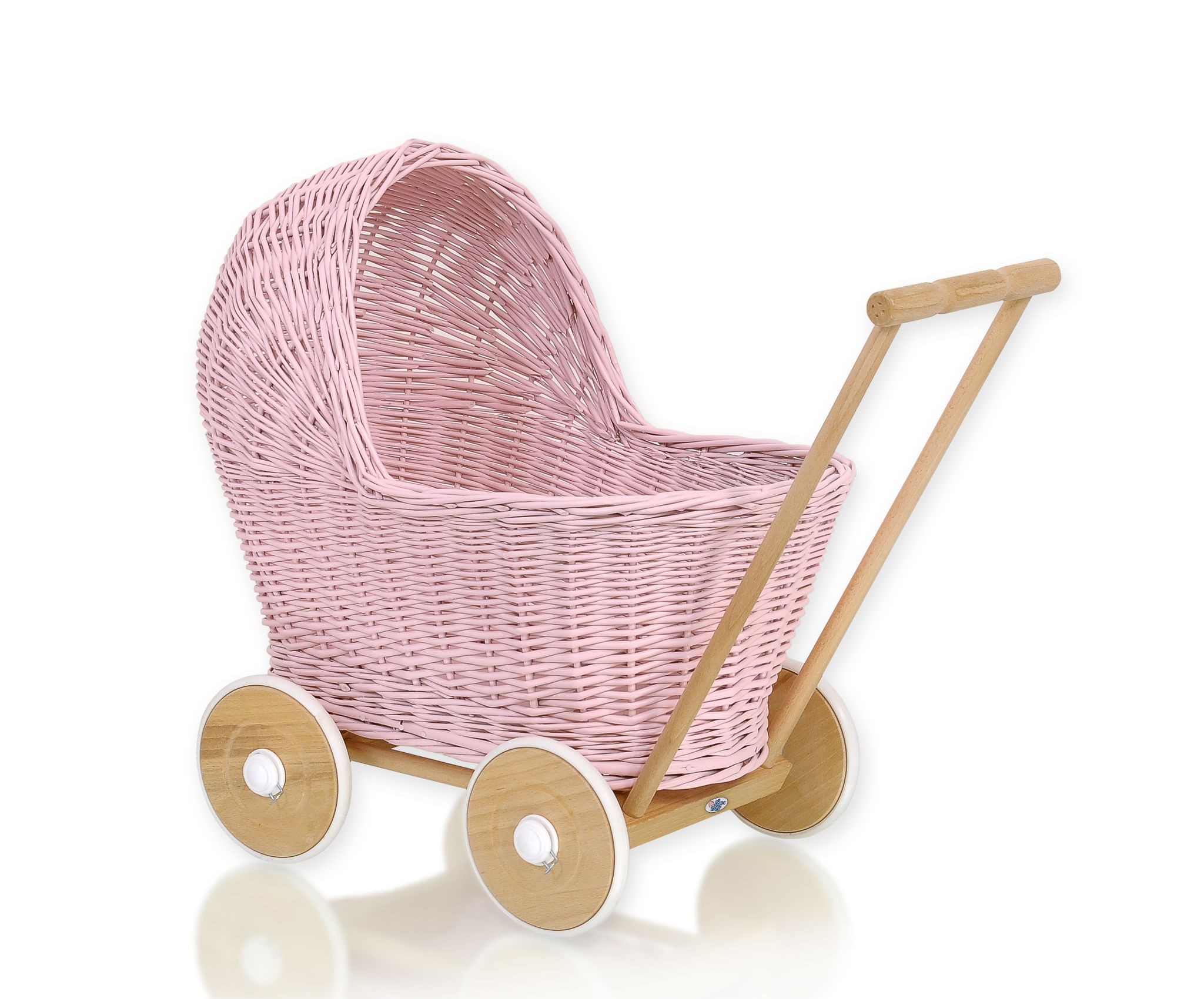 Wicker dolls pram light pink