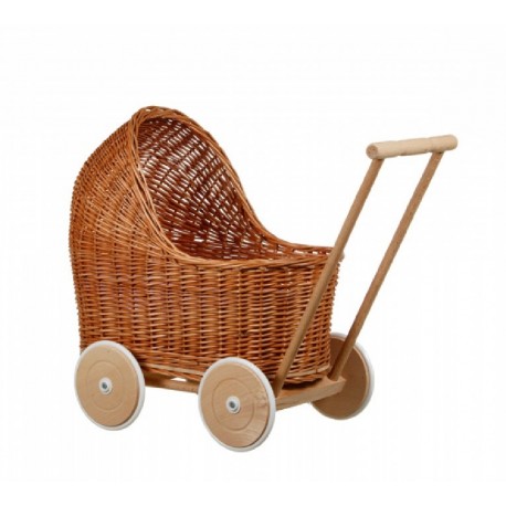 Wicker dolls pram natural