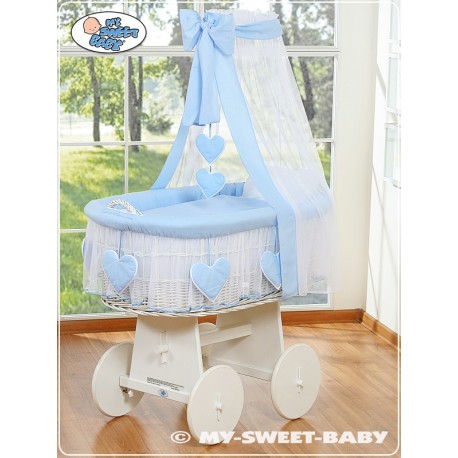 Wicker Crib Cradle Moses basket Hearts - Blue-White