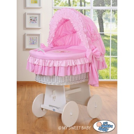 Wicker crib cradle moses basket Teddy - Pink-white
