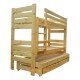 Solid pine wood roll-out bunk bed Gustavo for 3 persons with mattresses and drawers 190x80 cm