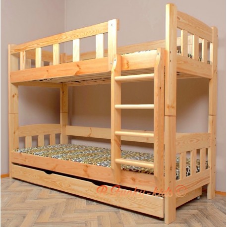 Solid pine wood bunk bed Inez with mattresses and drawer 180x90 cm
