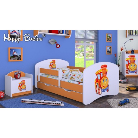 Toddler junior bed Happy Orange Collection with drawer and mattress 140x70 cm